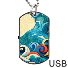Waves Ocean Sea Abstract Whimsical Abstract Art 5 Dog Tag Usb Flash (two Sides) by Wegoenart