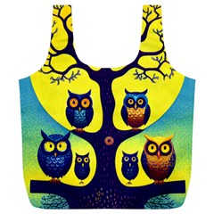 Owl Animal Cartoon Drawing Tree Nature Landscape Full Print Recycle Bag (xl) by Uceng