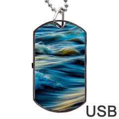 Waves Wave Water Blue Sea Ocean Abstract Dog Tag Usb Flash (one Side) by Salman4z