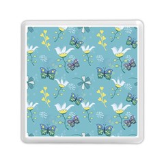 Butterflies Flowers Blue Background Spring Pattern Memory Card Reader (square) by Ravend