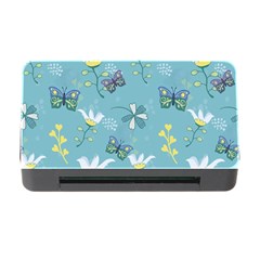 Butterflies Flowers Blue Background Spring Pattern Memory Card Reader With Cf by Ravend
