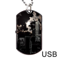 City Night Moon Skyline Skyscraper Dog Tag Usb Flash (two Sides) by Salman4z