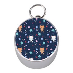 Cute Astronaut Cat With Star Galaxy Elements Seamless Pattern Mini Silver Compasses by Salman4z