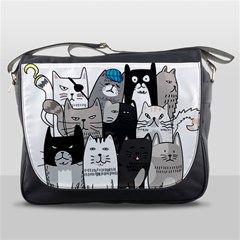 Cute Cat Hand Drawn Cartoon Style Messenger Bag by Salman4z