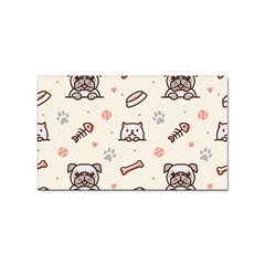 Pug Dog Cat With Bone Fish Bones Paw Prints Ball Seamless Pattern Vector Background Sticker (rectangular) by Salman4z