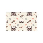 Pug Dog Cat With Bone Fish Bones Paw Prints Ball Seamless Pattern Vector Background Sticker (Rectangular) Front