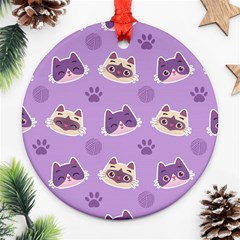 Cute Colorful Cat Kitten With Paw Yarn Ball Seamless Pattern Ornament (round) by Salman4z