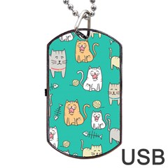 Seamless-pattern-cute-cat-cartoon-with-hand-drawn-style Dog Tag Usb Flash (one Side) by Salman4z