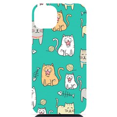 Seamless-pattern-cute-cat-cartoon-with-hand-drawn-style Iphone 14 Plus Black Uv Print Case by Salman4z