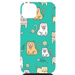 Seamless-pattern-cute-cat-cartoon-with-hand-drawn-style iPhone 14 Plus Black UV Print Case Front