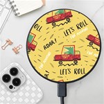 Childish-seamless-pattern-with-dino-driver Wireless Fast Charger(Black) Front