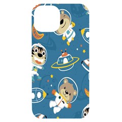 Seamless-pattern-funny-astronaut-outer-space-transportation Iphone 14 Black Uv Print Case by Salman4z