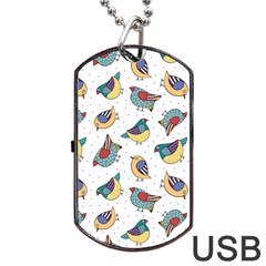 Seamless-pattern-with-hand-drawn-bird-black Dog Tag Usb Flash (one Side) by Salman4z