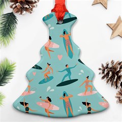 Beach-surfing-surfers-with-surfboards-surfer-rides-wave-summer-outdoors-surfboards-seamless-pattern- Christmas Tree Ornament (two Sides) by Salman4z