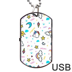 Unicorns-rainbows-seamless-pattern Dog Tag Usb Flash (two Sides) by Salman4z