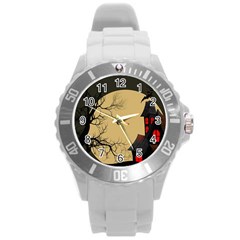 Halloween Moon Haunted House Full Moon Dead Tree Round Plastic Sport Watch (l) by Ravend