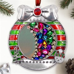 Colorful Diamonds Metal X mas Ribbon With Red Crystal Round Ornament by Sparkle