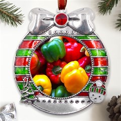 Colorful Capsicum Metal X mas Ribbon With Red Crystal Round Ornament by Sparkle