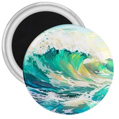 Waves Ocean Sea Tsunami Nautical Painting 3  Magnets by Ravend