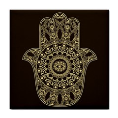 Hamsa-hand-drawn-symbol-with-flower-decorative-pattern Tile Coaster by Salman4z