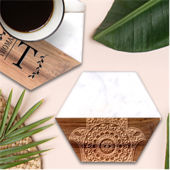 Hamsa-hand-drawn-symbol-with-flower-decorative-pattern Marble Wood Coaster (hexagon)  by Salman4z