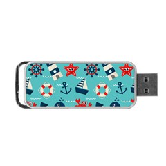 Seamless-pattern-nautical-icons-cartoon-style Portable Usb Flash (two Sides) by Salman4z