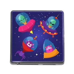 Cartoon-funny-aliens-with-ufo-duck-starry-sky-set Memory Card Reader (square 5 Slot) by Salman4z