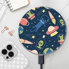 Seamless-pattern-with-funny-aliens-cat-galaxy Wireless Fast Charger(white) by Salman4z