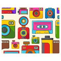 Retro-cameras-audio-cassettes-hand-drawn-pop-art-style-seamless-pattern Two Sides Premium Plush Fleece Blanket (medium) by Salman4z