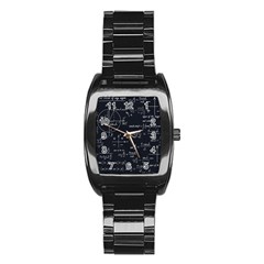Mathematical-seamless-pattern-with-geometric-shapes-formulas Stainless Steel Barrel Watch by Salman4z