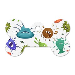 Dangerous-streptococcus-lactobacillus-staphylococcus-others-microbes-cartoon-style-vector-seamless Dog Tag Bone (one Side) by Salman4z