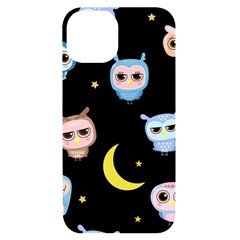 Cute-owl-doodles-with-moon-star-seamless-pattern Iphone 14 Black Uv Print Case by Salman4z