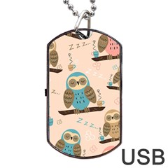 Seamless-pattern-owls-dream-cute-style-pajama-fabric Dog Tag Usb Flash (two Sides) by Salman4z