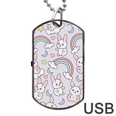 Seamless-pattern-with-cute-rabbit-character Dog Tag Usb Flash (one Side) by Salman4z