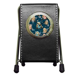 Seamless-pattern-owls-dreaming Pen Holder Desk Clock by Salman4z