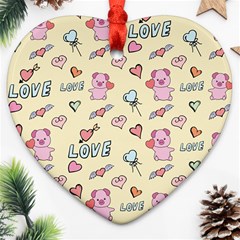Pig Animal Love Romance Seamless Texture Pattern Ornament (heart) by pakminggu