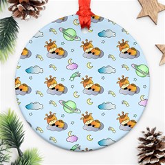 Pattern Giraffe Animal Seamless Scrapbooking Blue Ornament (round) by pakminggu