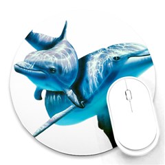 Two Dolphins Art Atlantic Dolphin Painting Animal Marine Mammal Round Mousepad by pakminggu