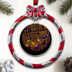 Binary Code Transformation Metal Red Ribbon Round Ornament by pakminggu