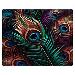 Peacock Feathers Nature Feather Pattern Two Sides Premium Plush Fleece Blanket (medium) by pakminggu