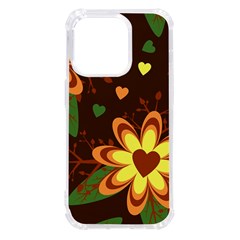 Floral Hearts Brown Green Retro Iphone 14 Pro Tpu Uv Print Case by danenraven