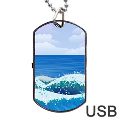 Illustration Landscape Sea Ocean Waves Beach Blue Dog Tag Usb Flash (one Side) by Mog4mog4