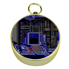 Blue Computer Monitor With Chair Game Digital Wallpaper, Digital Art Gold Compasses by Bakwanart