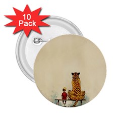 Tiger Sitting Beside Boy Painting Parody Cartoon 2 25  Buttons (10 Pack)  by Bakwanart