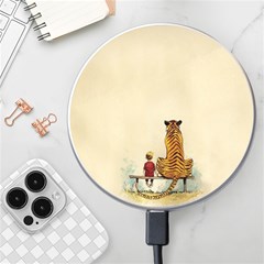 Tiger Sitting Beside Boy Painting Parody Cartoon Wireless Fast Charger(white) by Bakwanart