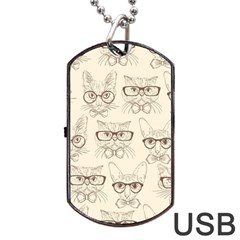 Seamless Pattern Hand Drawn-cats-with Hipster Accessories Dog Tag Usb Flash (two Sides) by Vaneshart