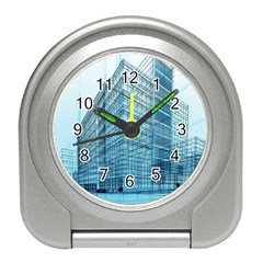 Architecture Blue Drawing Engineering City Modern Building Exterior Travel Alarm Clock by 99art