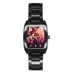Pink Flower Stainless Steel Barrel Watch by artworkshop