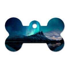 Aurora Borealis Mountain Reflection Dog Tag Bone (one Side) by B30l