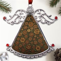Brown And Green Floral Print Textile Ornament Pattern Texture Metal Angel With Crystal Ornament by danenraven